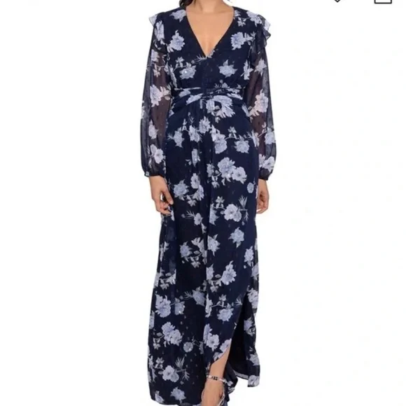 Betsy & AdamFloral Chiffon Ruffle V-NeckMaxi Dress size 8